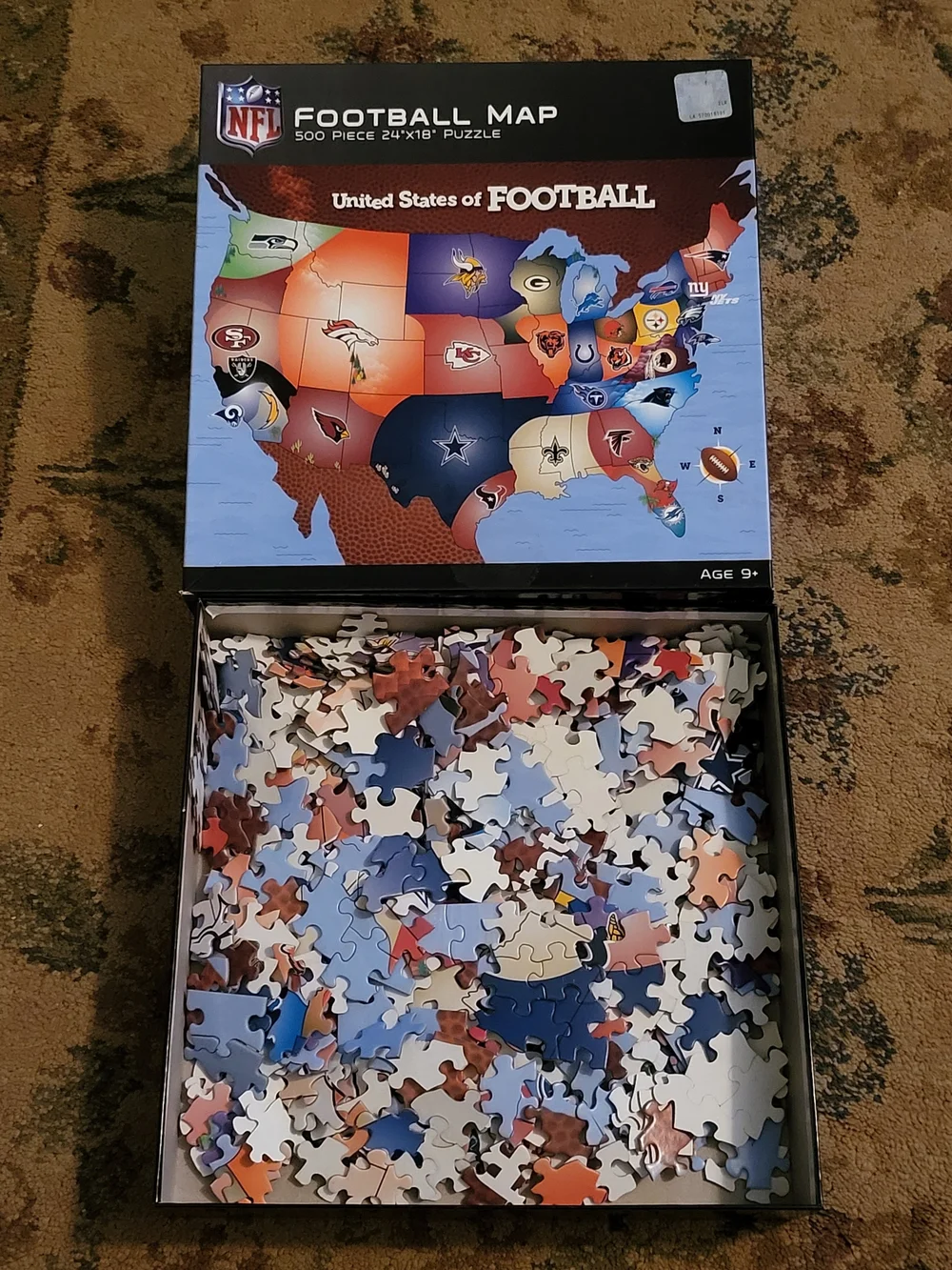 NFL Football Map 500 Piece Puzzle 24x18 MasterPieces Vintage Team Logos